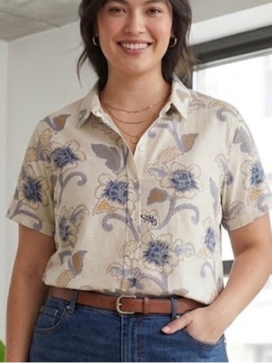 Wrangler Tops - Wrangler Country Western Floral Short-Sleeve Button Shirt Cream Beach Cruise